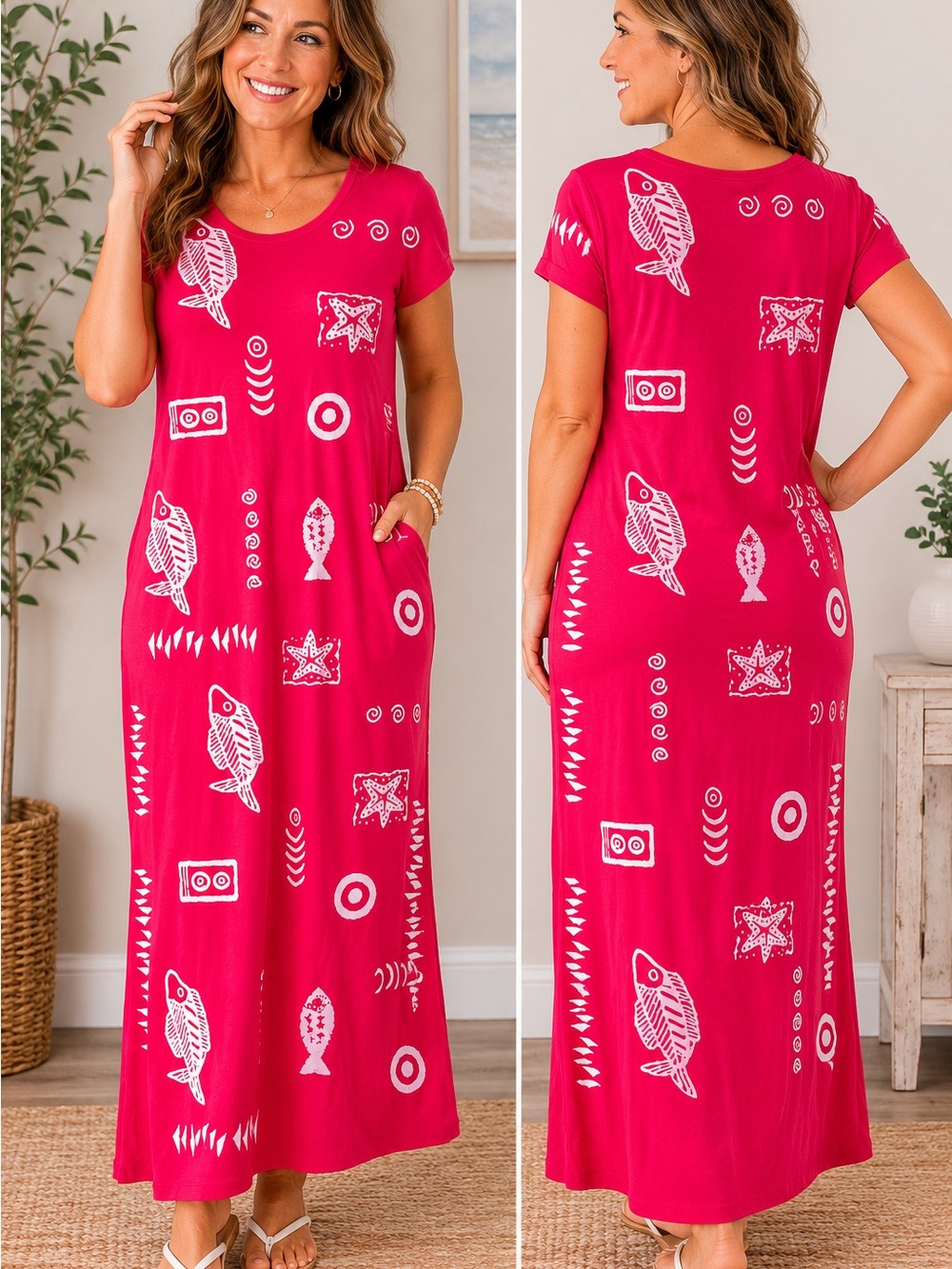Exist Sports Line Tropical Fish Print Maxi Dress – Women’s Small
